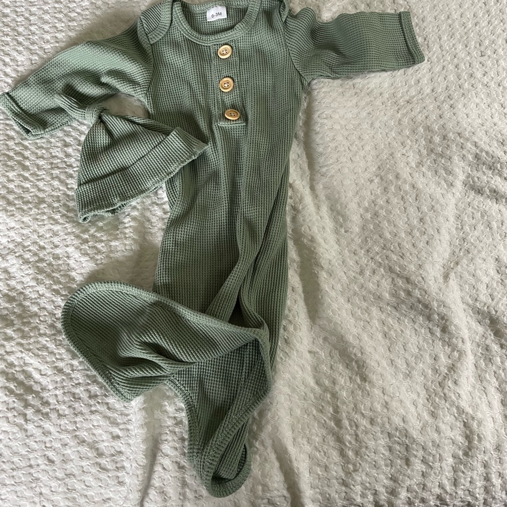 Green Baby One Piece with Hat
